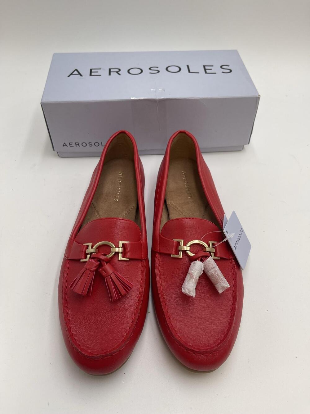 Aerosoles Deanna Shoes Womens Red Leather Tassel Loafer Comfort Flats Size 11M